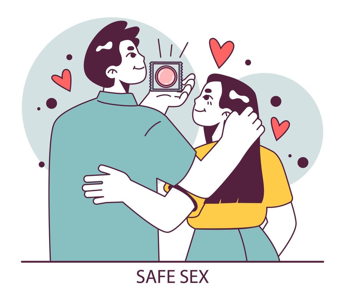 World AiDs day. Couple, man and woman using a condom. HIV, vector