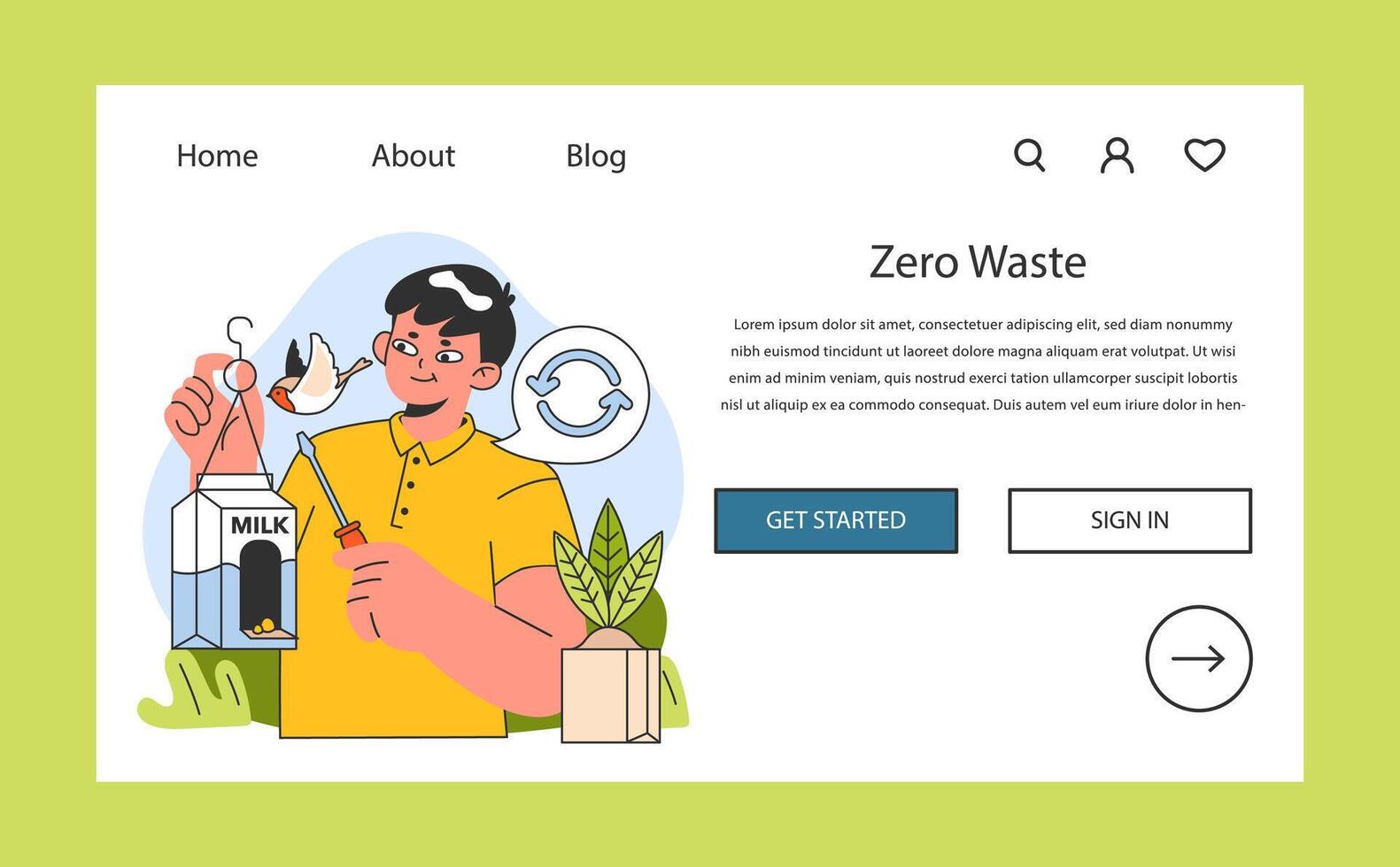 Conscious consumption web banner or landing page. Character vector