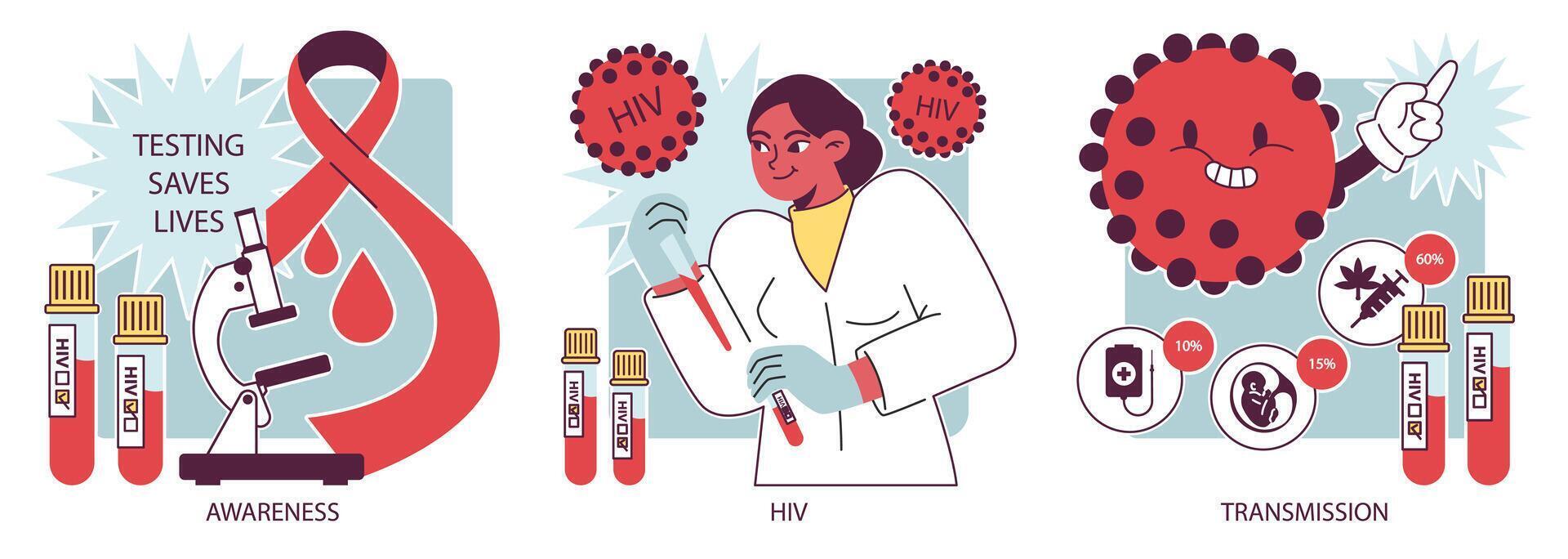 World AiDs day set. HIV, immunodeficiency virus prevention vector