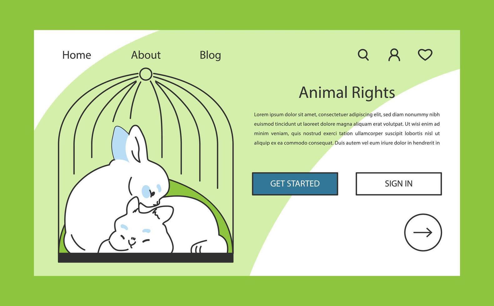 Cute little white rabbit web banner or landing page. Cruelty free sustainable vector