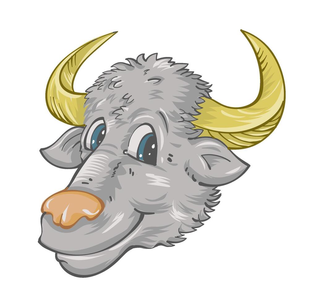 Cute cartoon brown buffalo. illustration vector