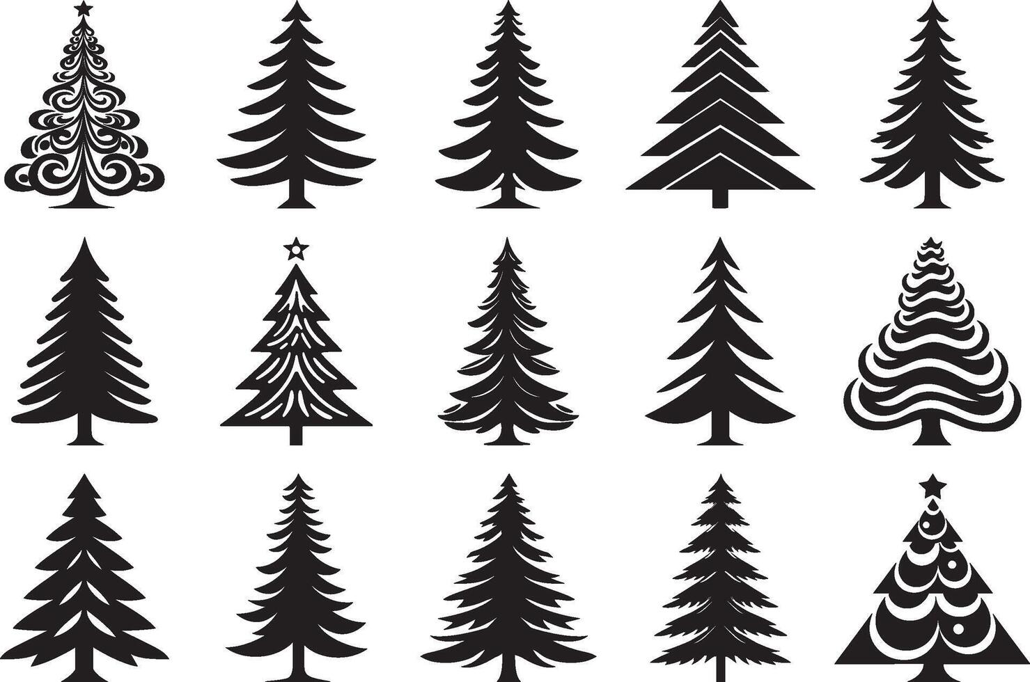 Christmas Tree Logo silhouette Set, Christmas Tree Icon Set Design vector