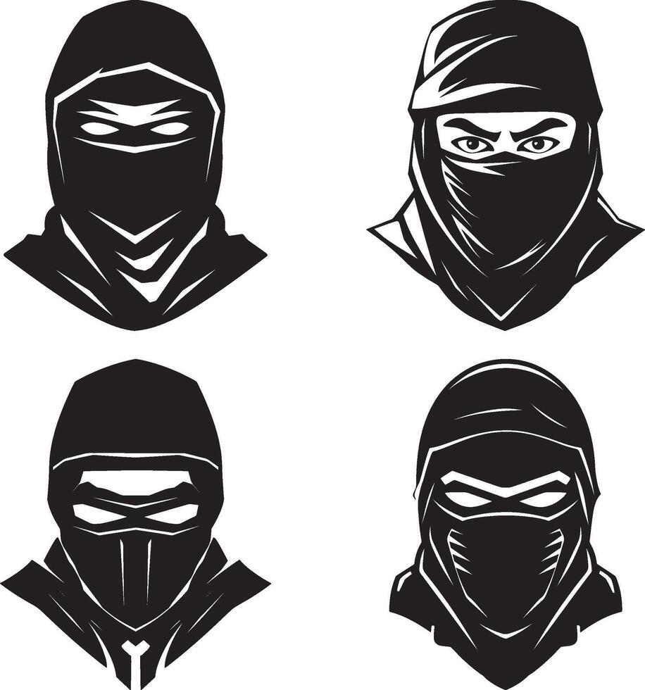 Ninja Logo silhouette Set, Ninja Icon Set Design vector