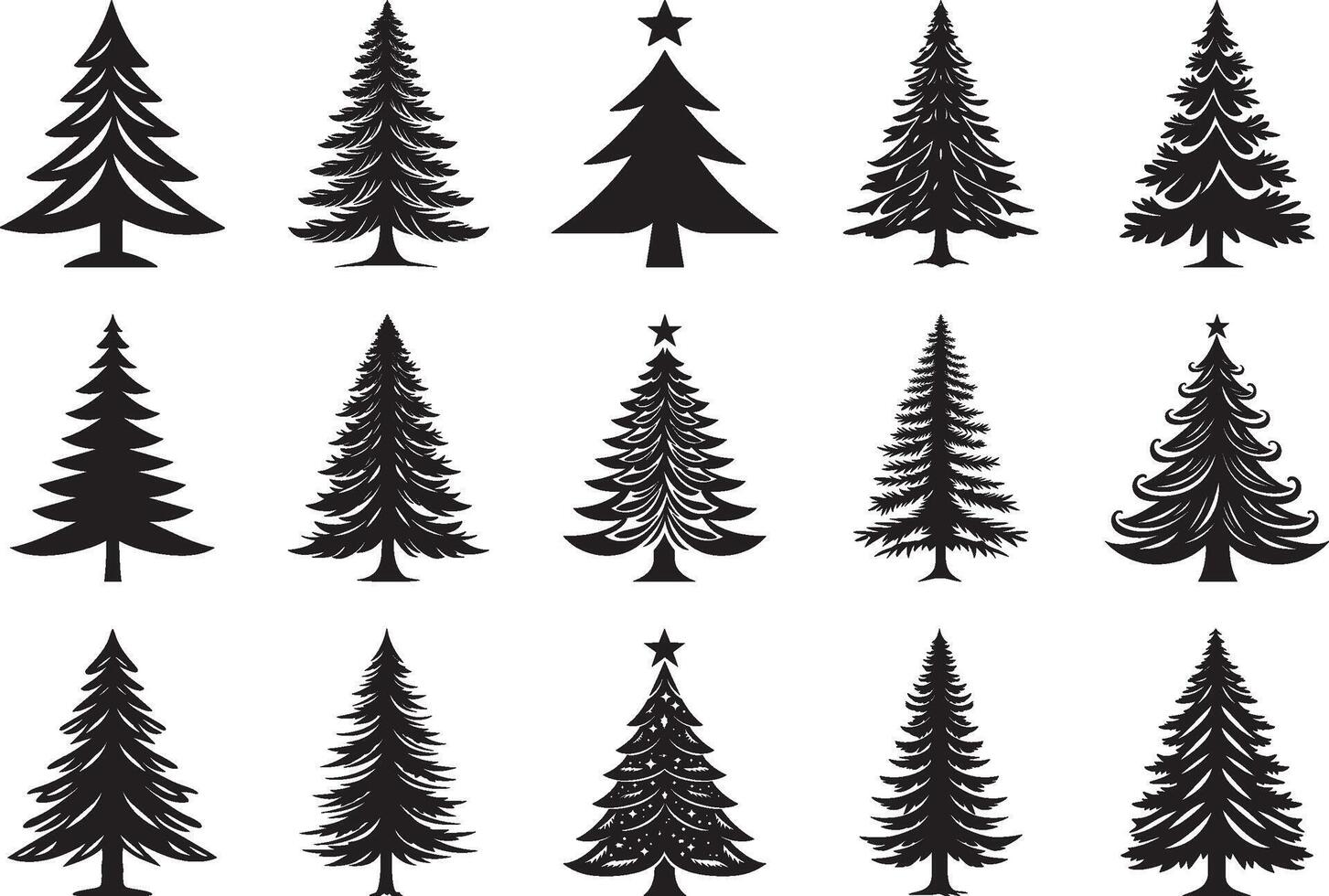Set of Christmas Tree Logo silhouette, Set of Christmas Tree Icon Design vector