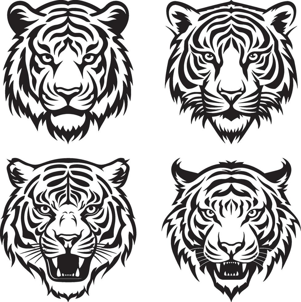 Tiger Logo silhouette Set, Tiger Icon Set Design vector