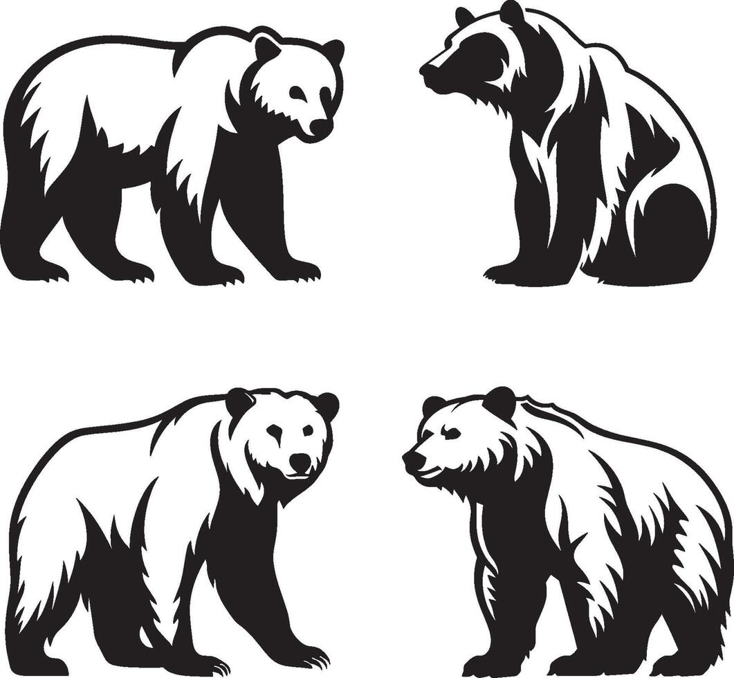 Bear Logo silhouette Set, Bear Icon Set Design vector