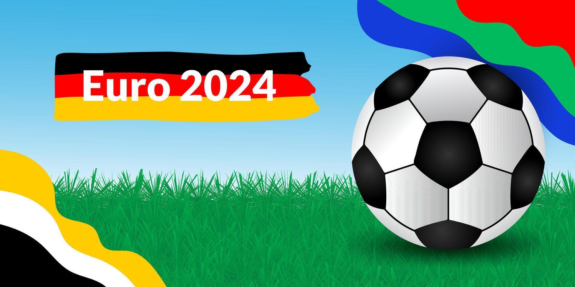 European Football Championship 2024, football poster with ball and turf vector