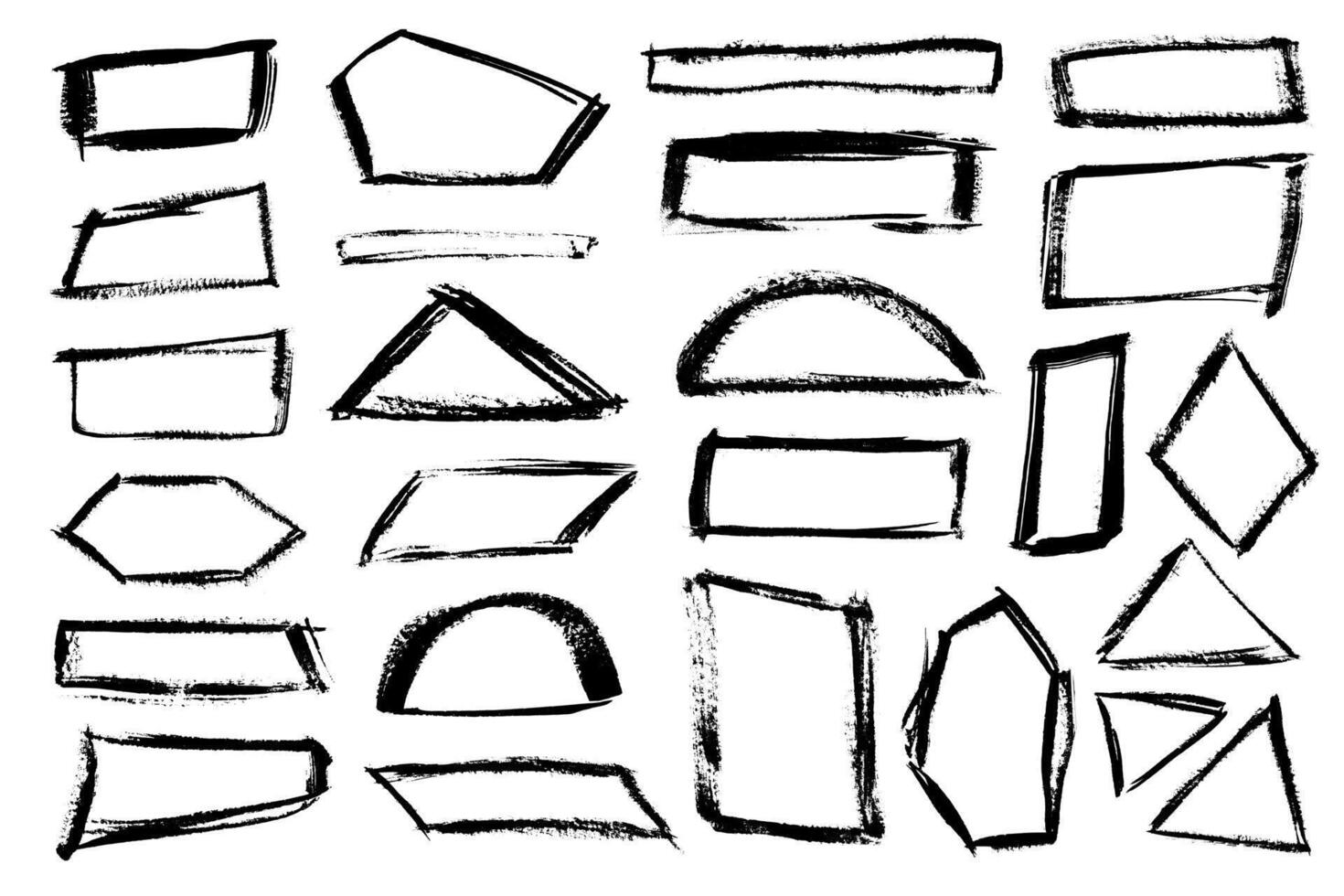 Brush stroke empty boxes for highlight. Grunge black brush stroke square and rectangular frames vector