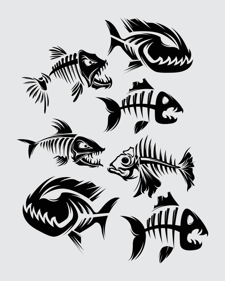 fish skeleton collection clip art silhouette underwater marine life sticker t shirt design print art pattern editable vector