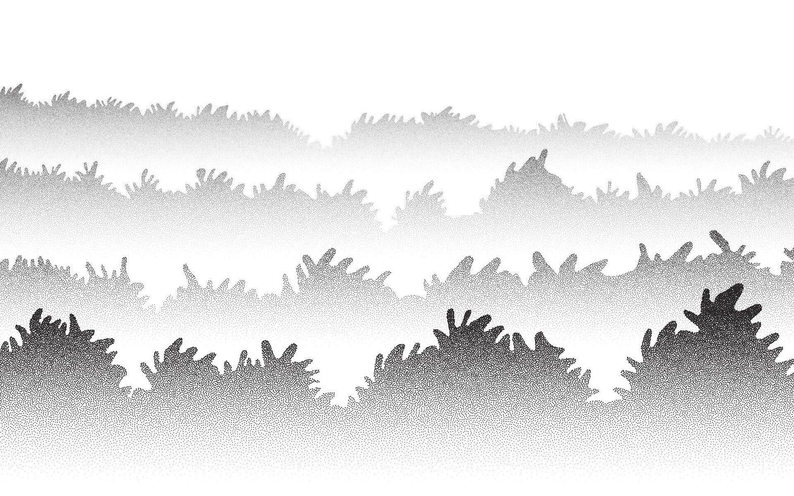 Bush stipple dots silhouette. Gradient noise shrub and grass illustration. Grainy foliage texture vector