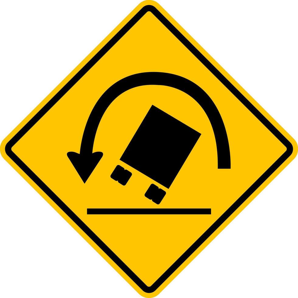 Car rollover sign. Risk rollover on sharp turns, sharp inclines or slopes, and areas with poor road surfaces. Diamond road sign. Rhombus road sign. Warning road sign. vector