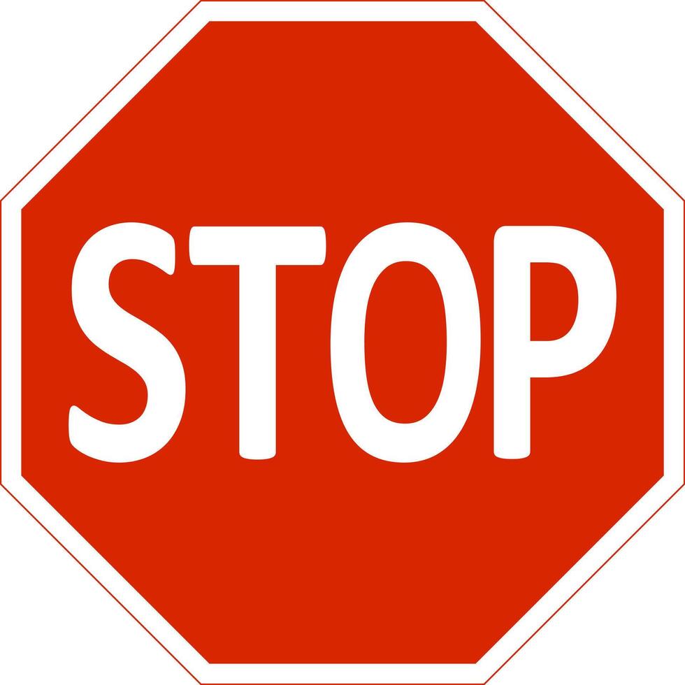 STOP sign. Red STOP sign. Driving without stopping is prohibited. After stopping, driver must give way to vehicles and pedestrians who have right way. Warning road sign. vector