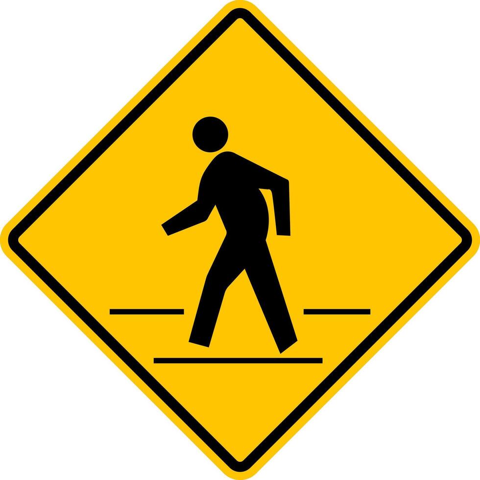 Pedestrian crossing sign. Pedestrians have priority when crossing the road. Yellow diamond shaped warning road sign. Diamond road sign. Road sign rhombus. Crossing point of a road, street, highway. vector