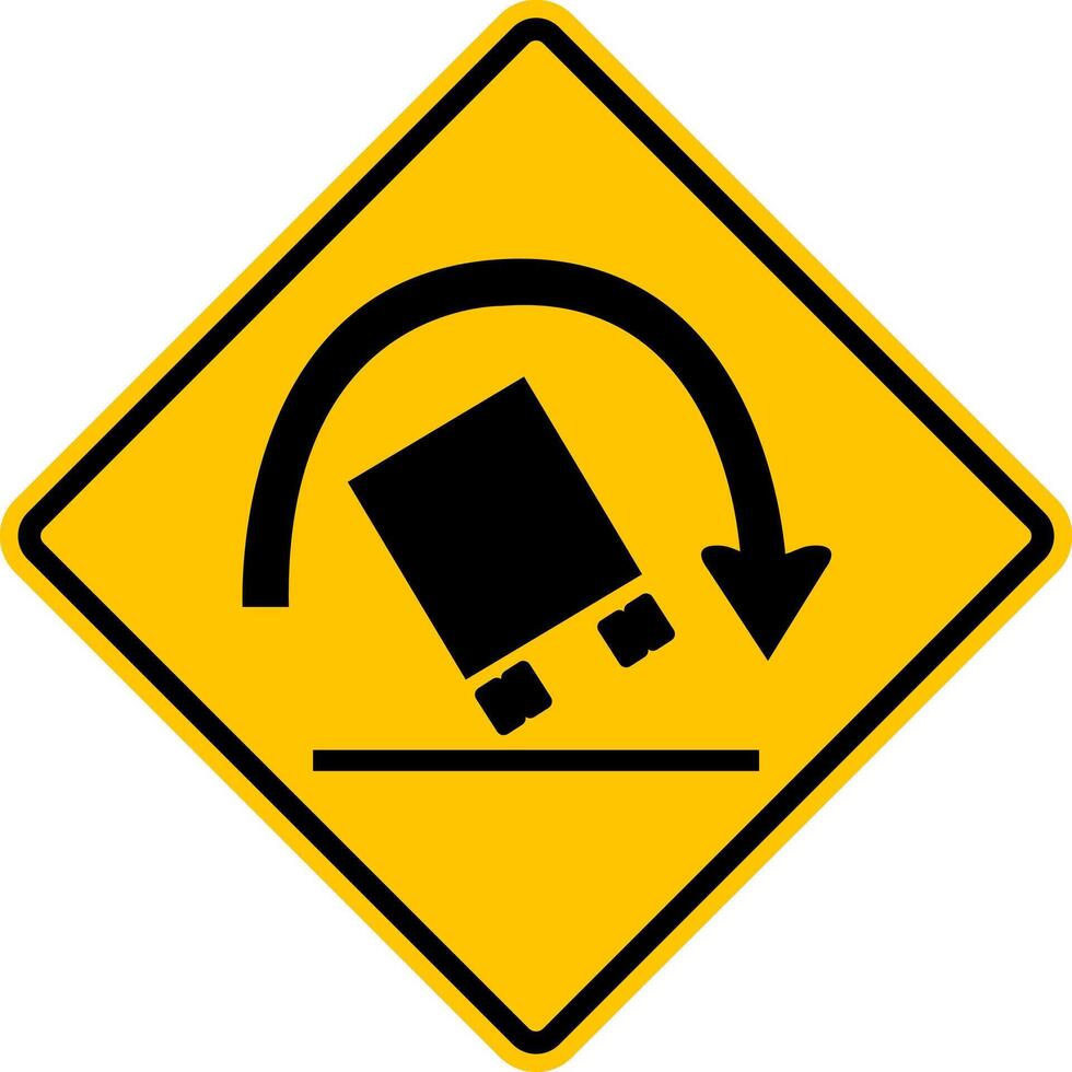 Car rollover sign. Risk rollover on sharp turns, sharp inclines or slopes, and areas with poor road surfaces. Diamond road sign. Rhombus road sign. Warning road sign. vector