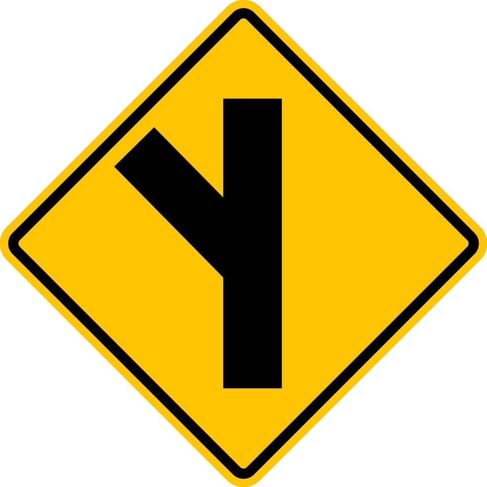 Unregulated intersection with an adjacent road. From left side. Sign for merging road on left side. Road junction. A junction where one street or road intersects another. Warning yellow sign. vector