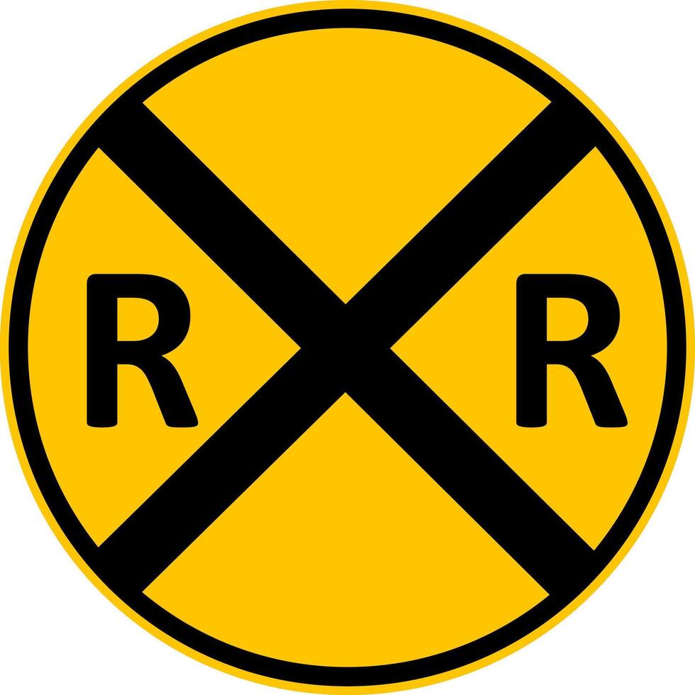 Railway crossing sign. Slow down and be prepared to stop before crossing if necessary. Warning yellow road sign. Be careful, train, locomotive. Rhombus road sign. vector