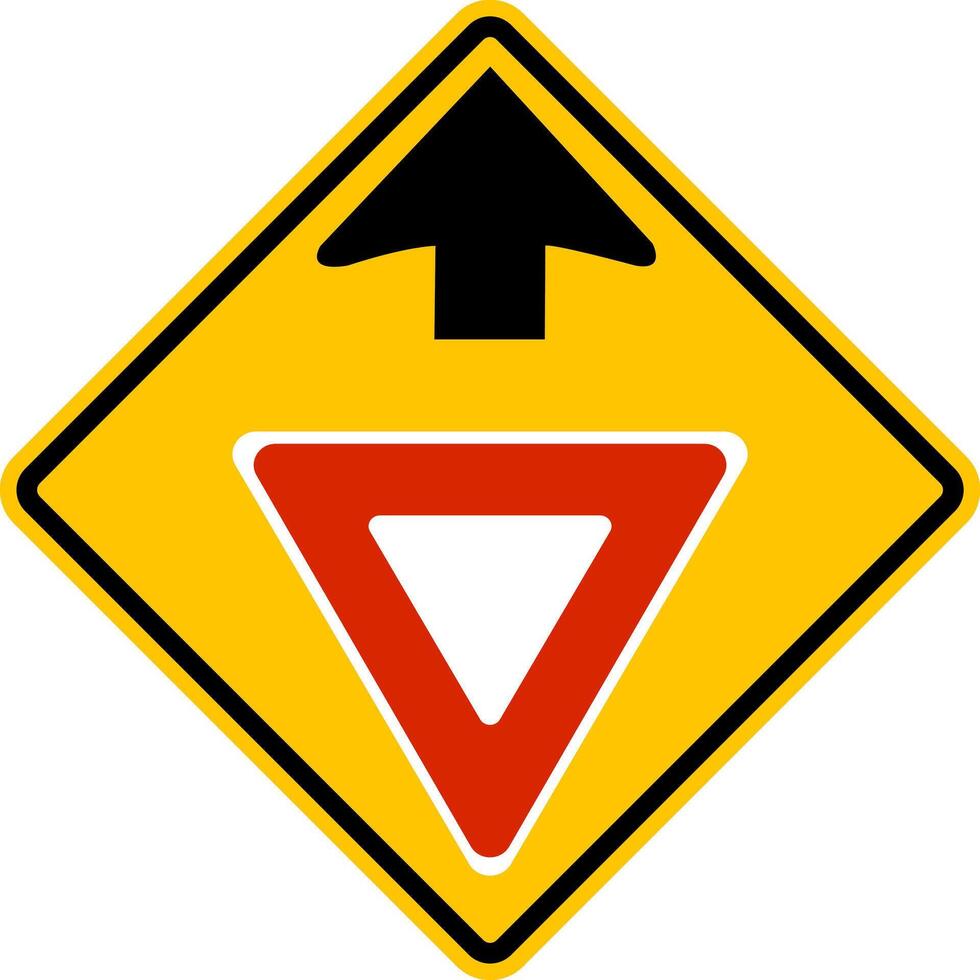 Sign yield. Road sign ahead that not visible from distance. Sign give way. Reduce speed and give way to other vehicles. Caution, intersection. Diamond road sign. Warning yellow road sign. vector