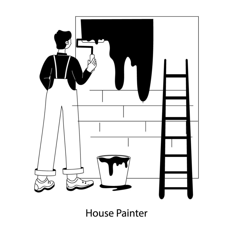 A handy flat illustration of house painter vector