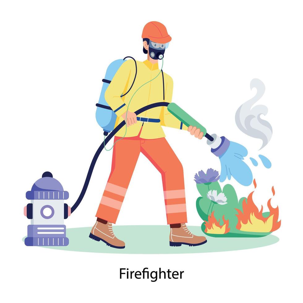 An editable flat illustration of firefighter vector