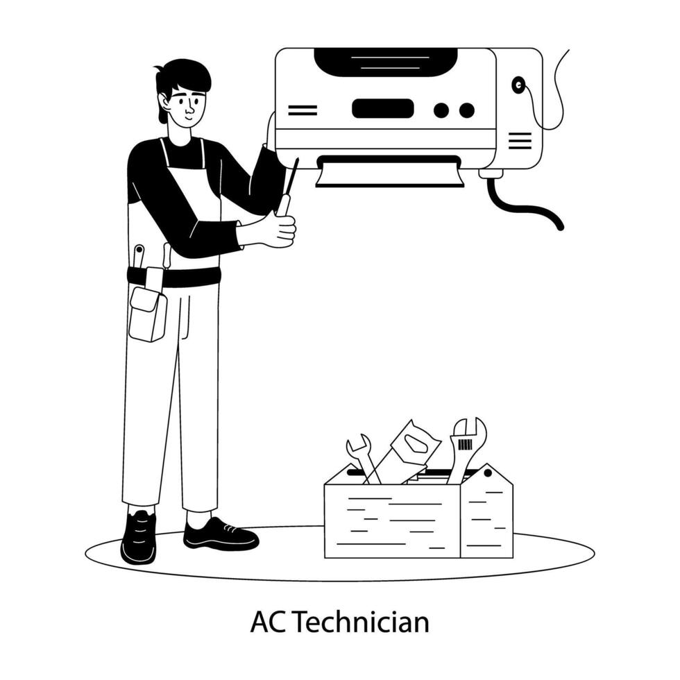 Download flat illustration of ac technician vector