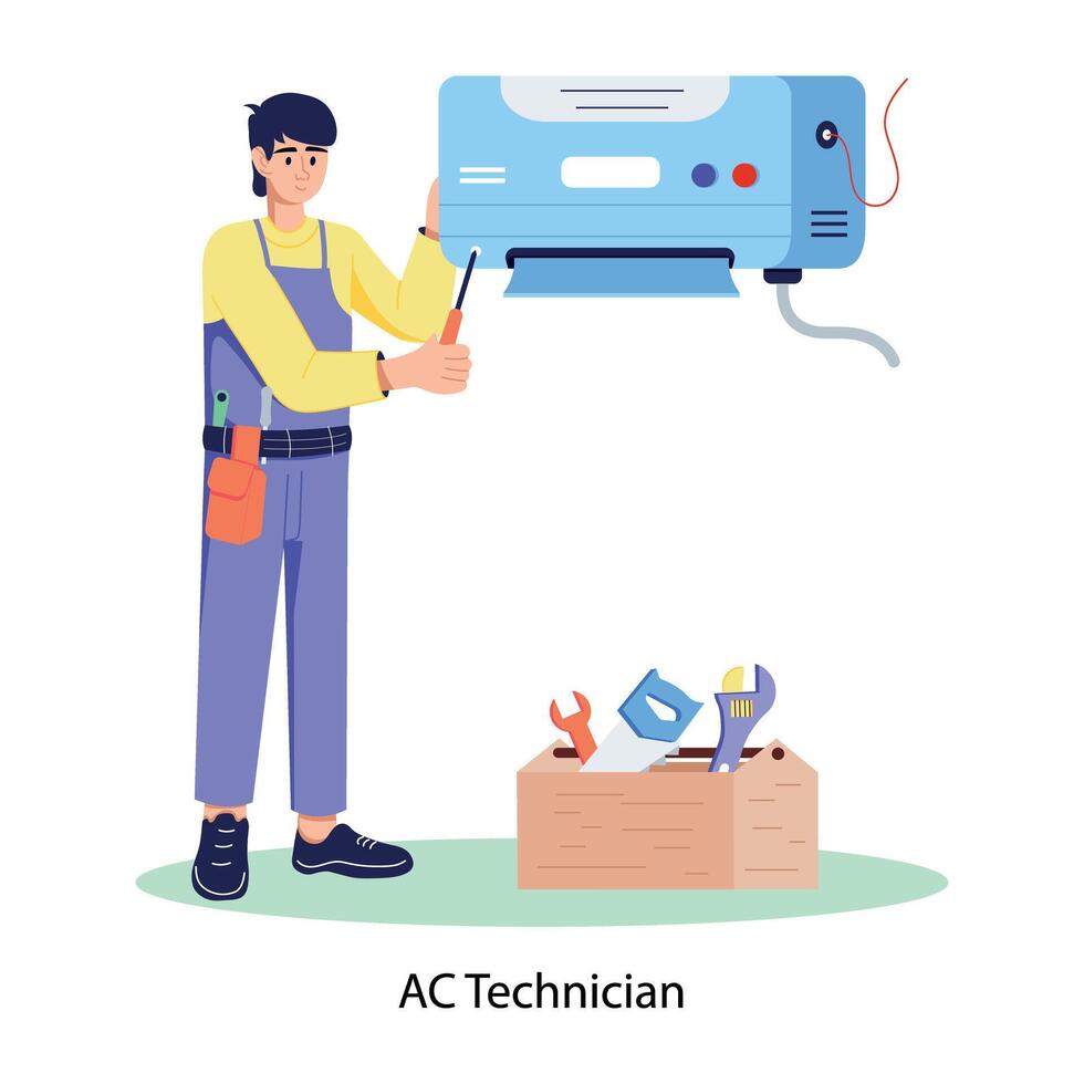 Download flat illustration of ac technician vector
