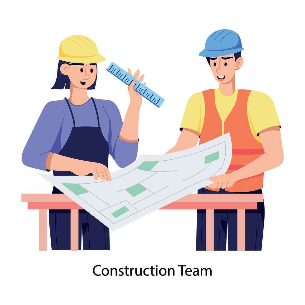 A handy flat illustration of construction team vector