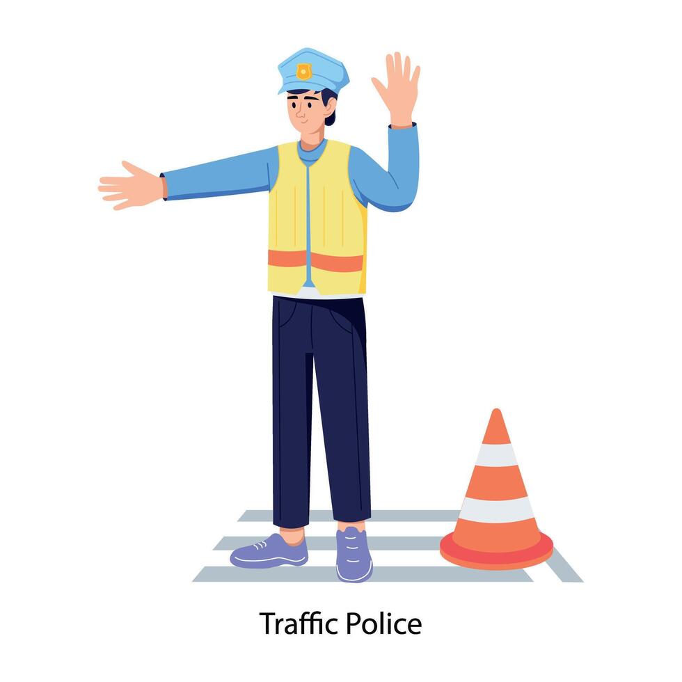An editable flat illustration of traffic police vector