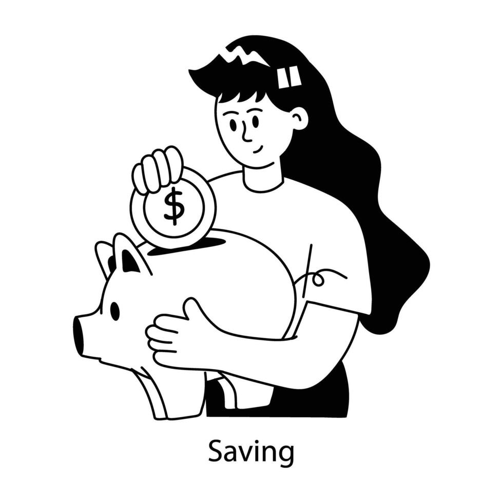An editable doodle mini illustration of savings vector