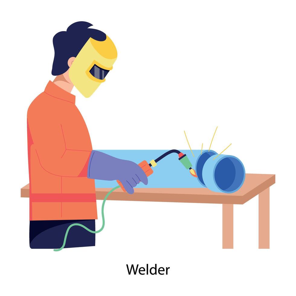 Get this flat illustrations depicting welder working vector