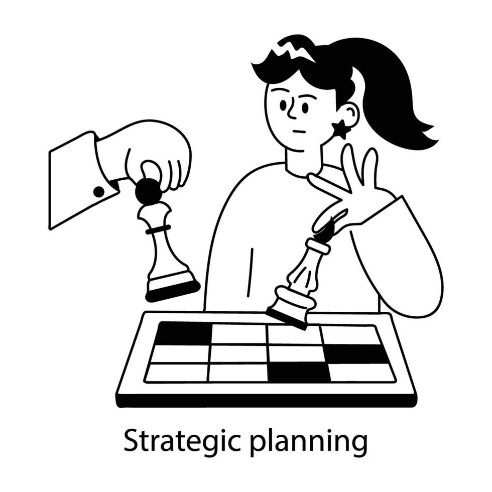 A character based doodle mini illustration of strategic planning vector