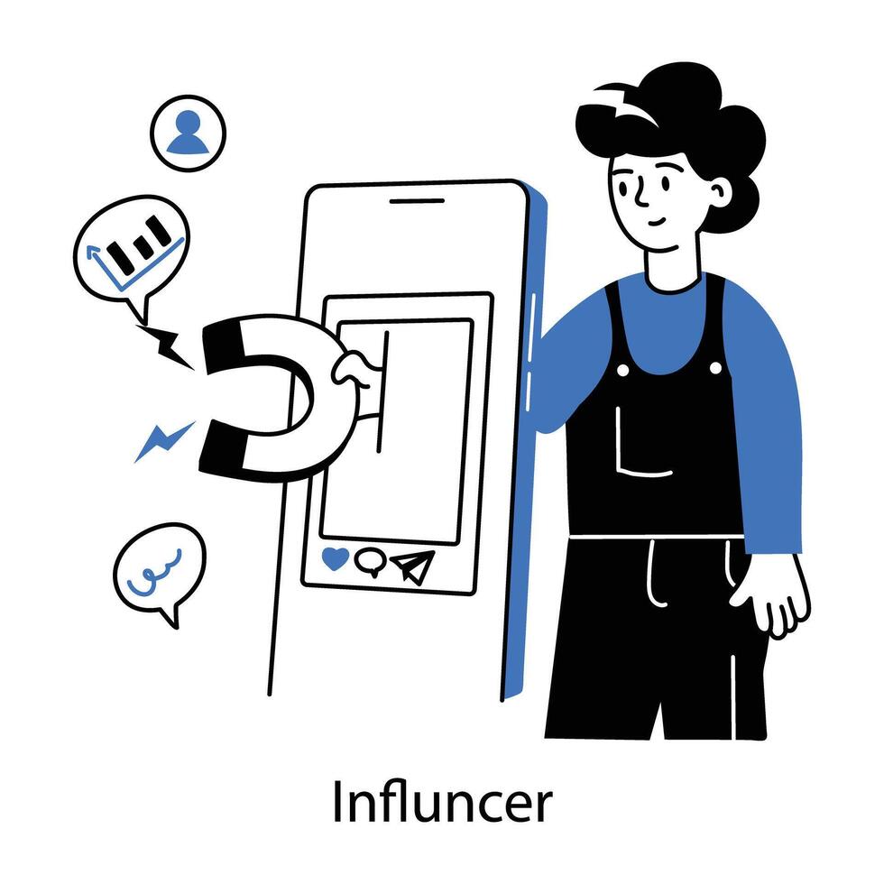 Get this doodle mini illustration of business influencer vector