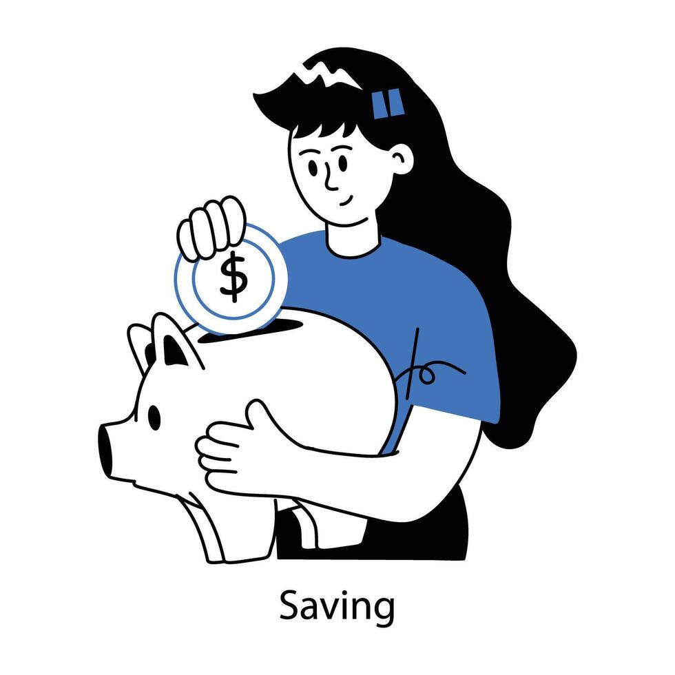 An editable doodle mini illustration of savings vector