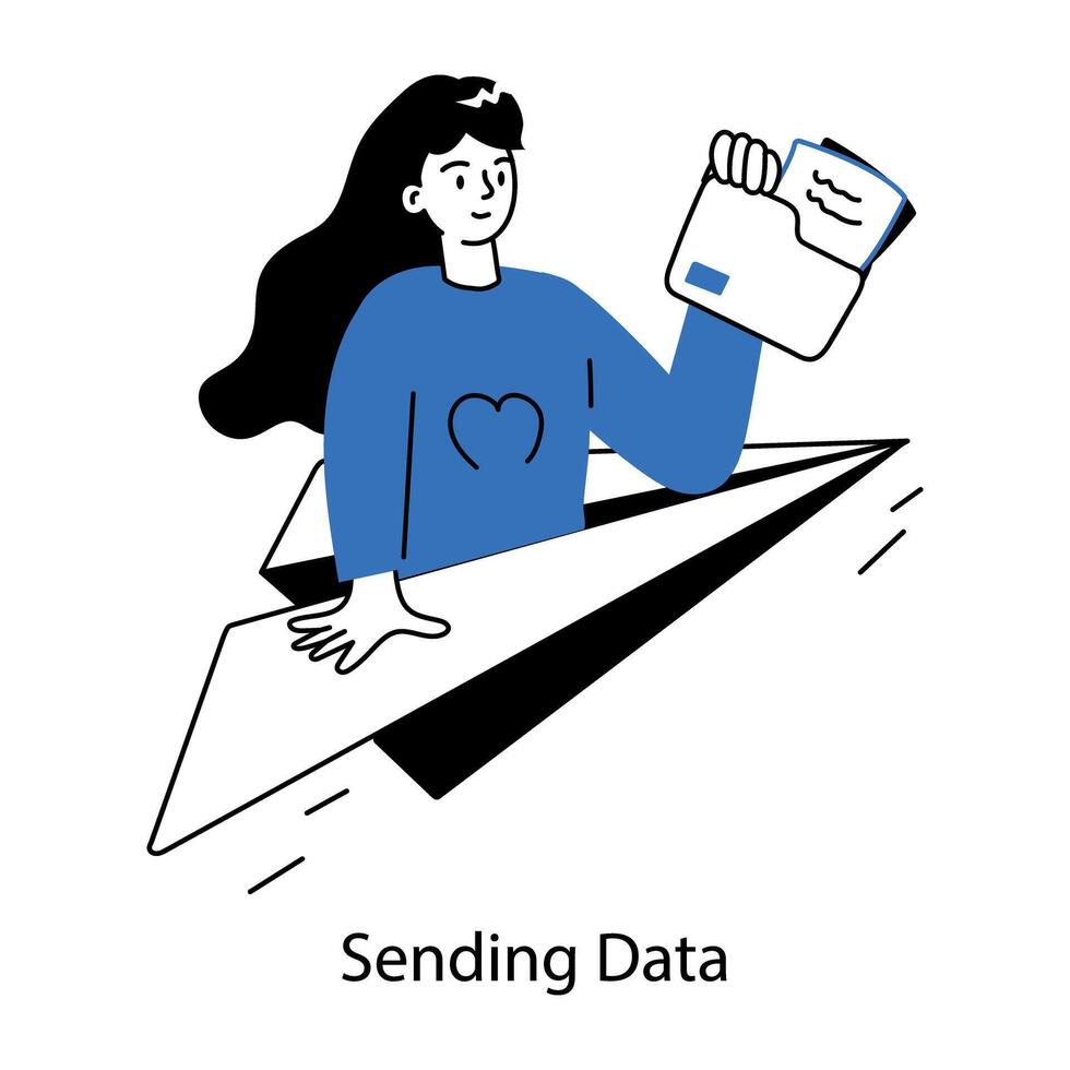 Handy doodle mini illustration of sending data vector