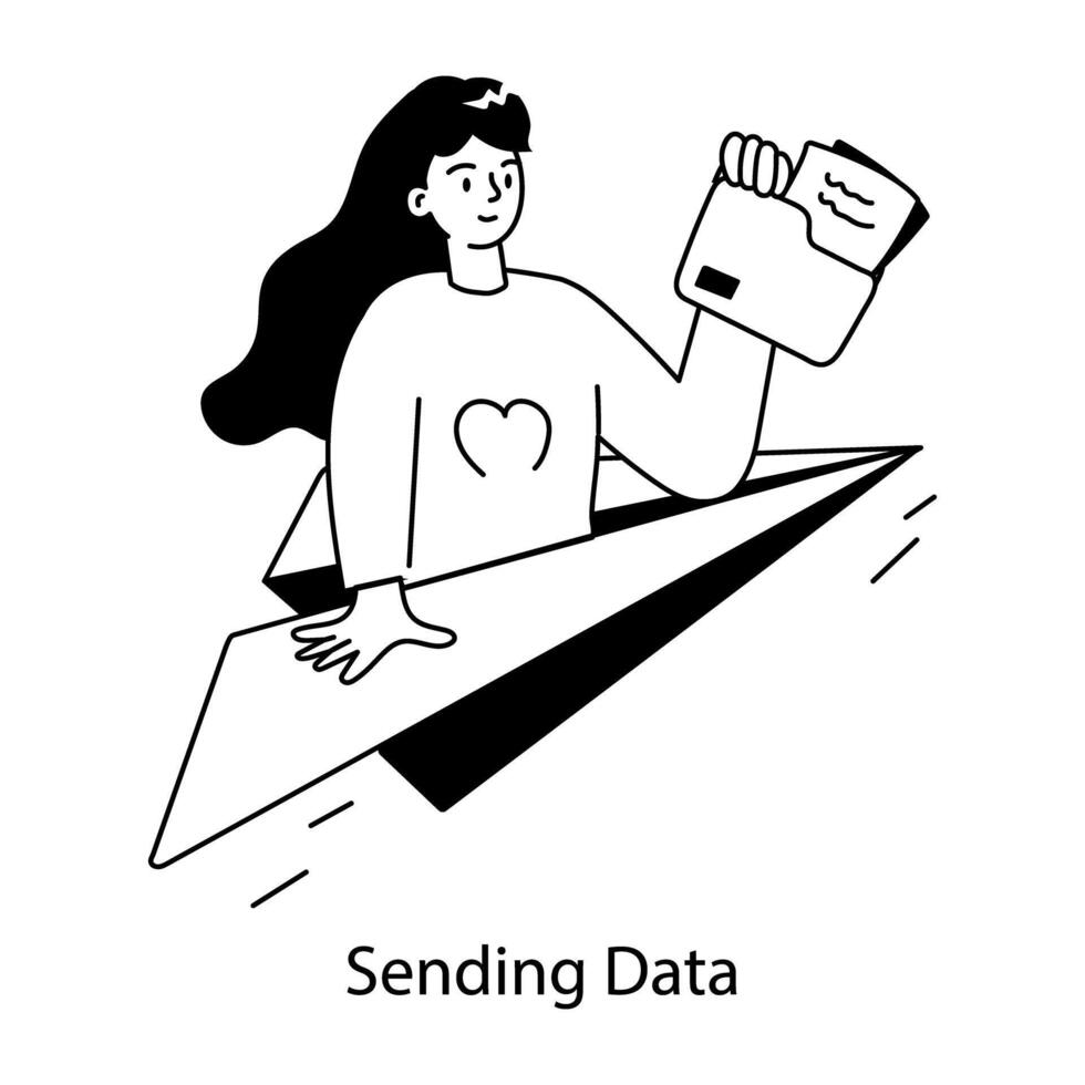 Handy doodle mini illustration of sending data vector