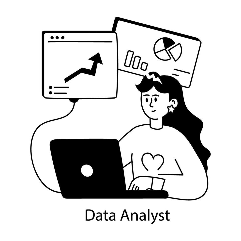 Heres a doodle mini illustration of data analyst vector