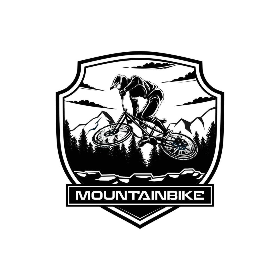 Mountain Extreme bike logo design. bicycle downhill vintage logo illustration vector