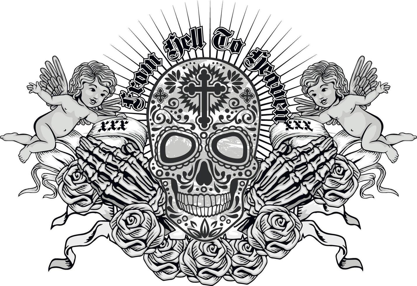 Gothic sign with skull, grunge vintage design t shirts vector