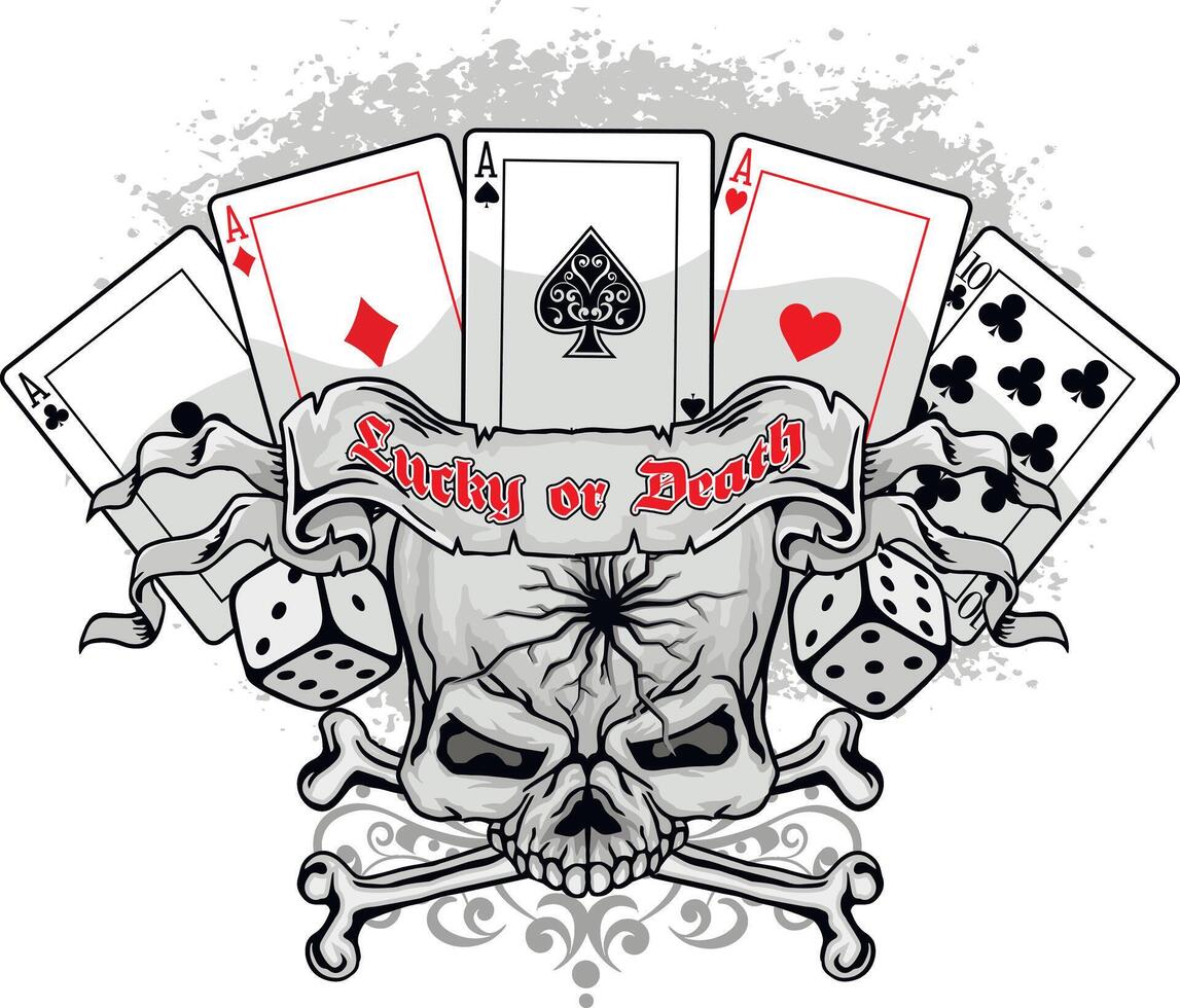 Gothic sign with skull and poker,playing card, grunge vintage design t shirts vector