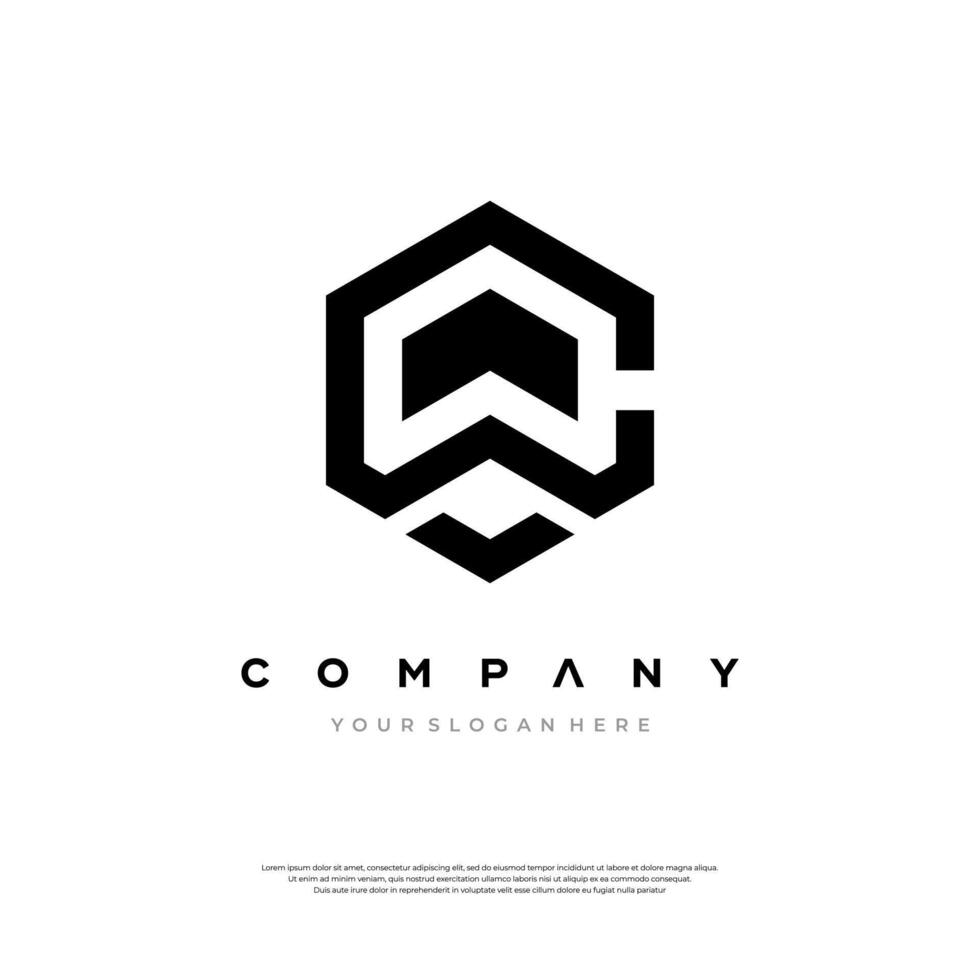 Modern Geometric CW Hexagon Logo vector
