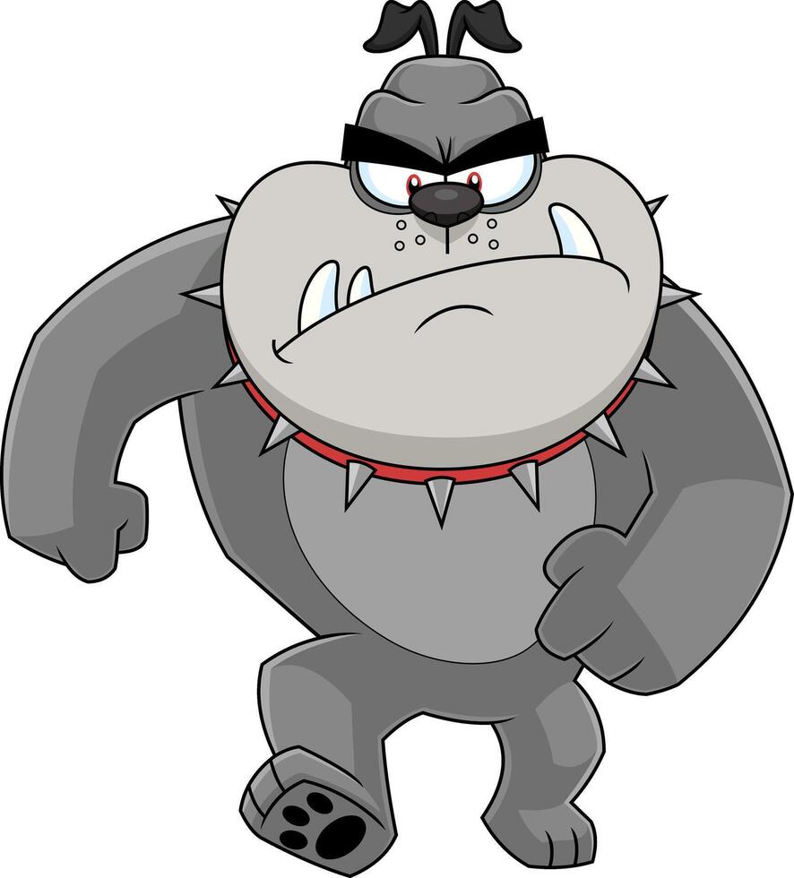Angry Gray Bulldog Cartoon Character Walking vector