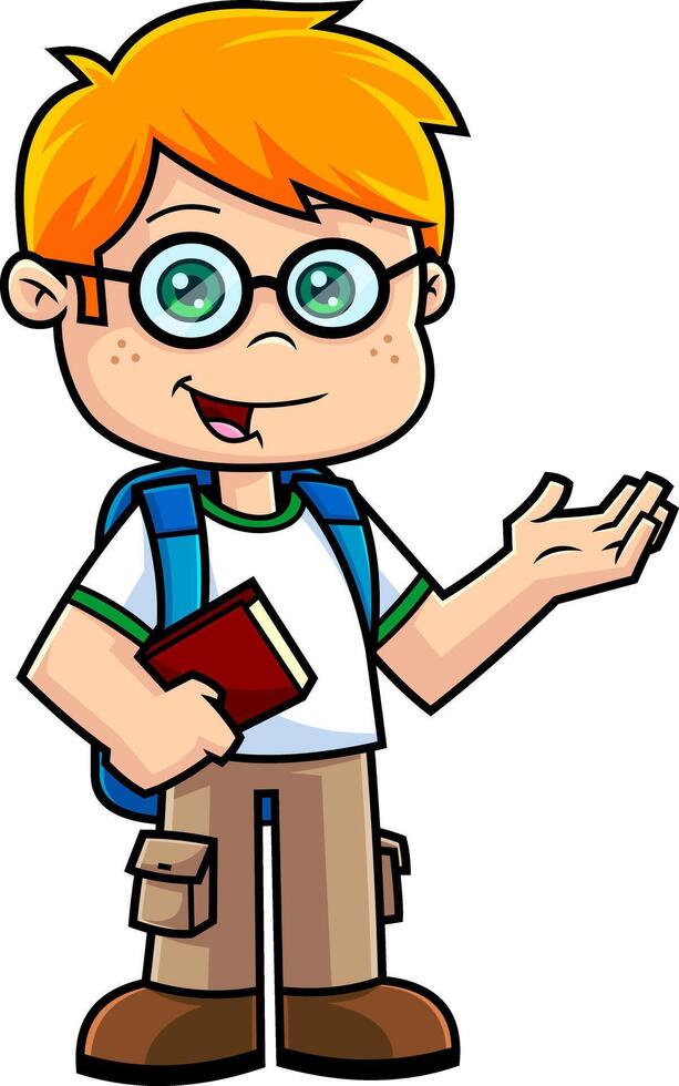Happy School Boy Cartoon Character With Textbooks Speak vector