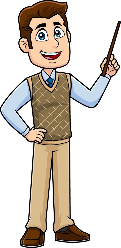 Male Teacher Cartoon Character Holding A Pointer And Speak vector
