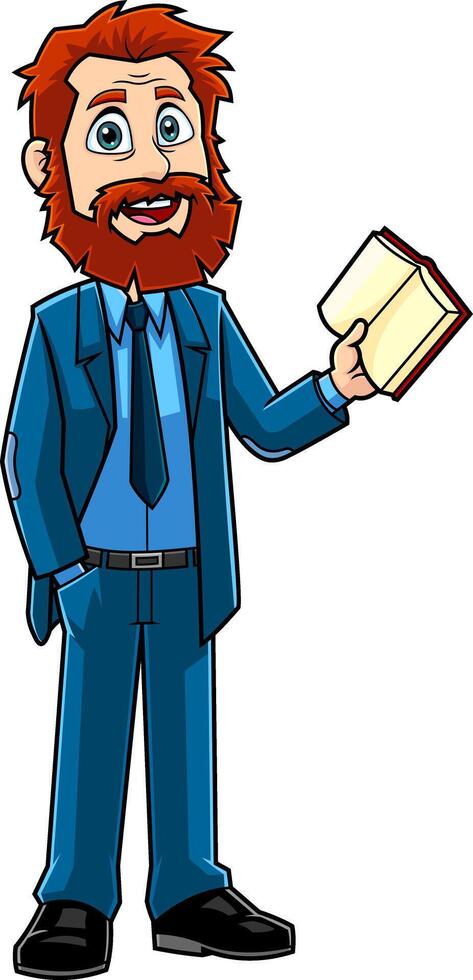 Male Teacher Cartoon Character Holding A Textbook And Speak vector