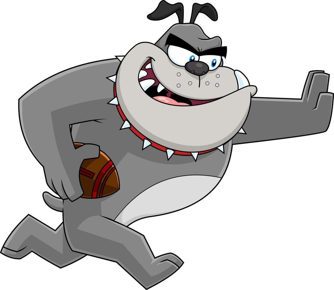 Gray Bulldog Cartoon Character Football Player Running vector