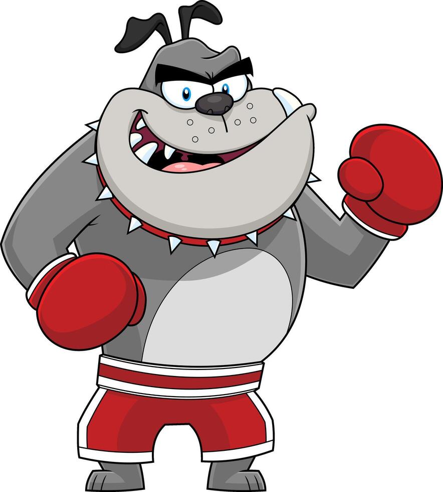 Gray Bulldog Cartoon Character Boxer Ready To Fight vector