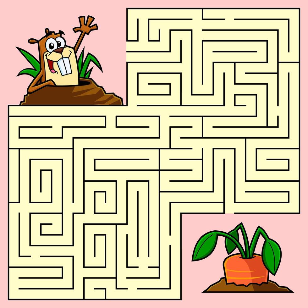 Cartoon Maze Game Education For Kids Help The Beaver Get To The Carrot vector