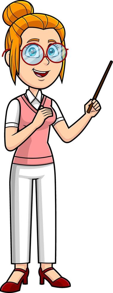 Female Teacher Cartoon Character Holding A Pointer And Speak vector