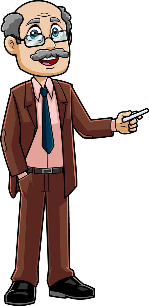 Science Professor Cartoon Character Talk And Show With Chalk vector