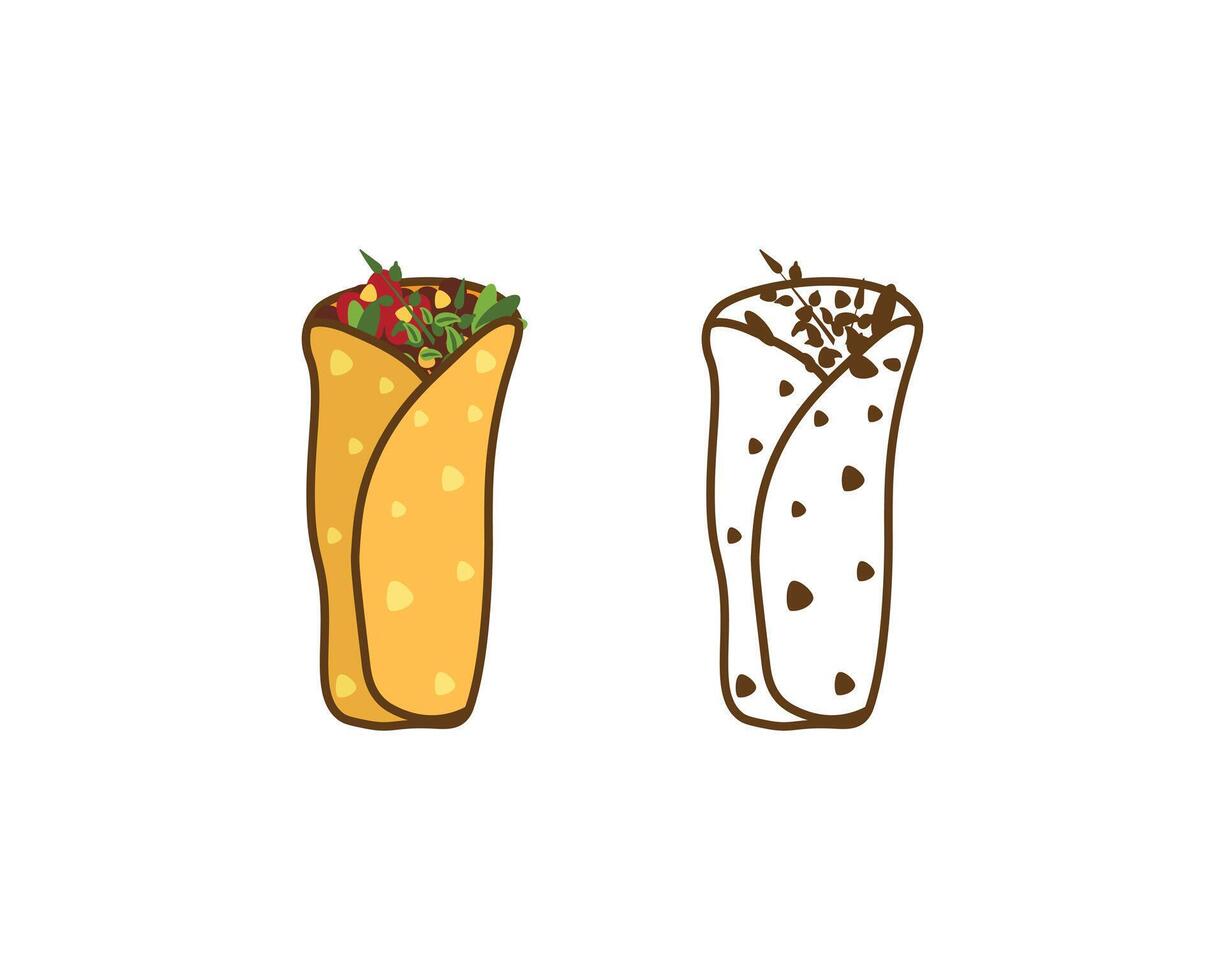 A Fast food Shawarma Sandwich Mexican Delicious Food With line Art. Mexican Delicious Food Template. Shawarma Pepper Chili Tasty. vector
