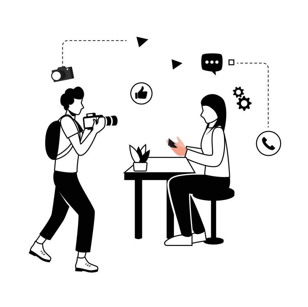 Content Creators Illustration Template, Blog Advertising Content Creativity Marketing Elements. vector